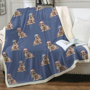 Watercolor Liver Tan Cocker Spaniels Christmas Blanket - 8 Colors-Blanket-Bedding, Blankets, Christmas, Cocker Spaniel, Home Decor-8