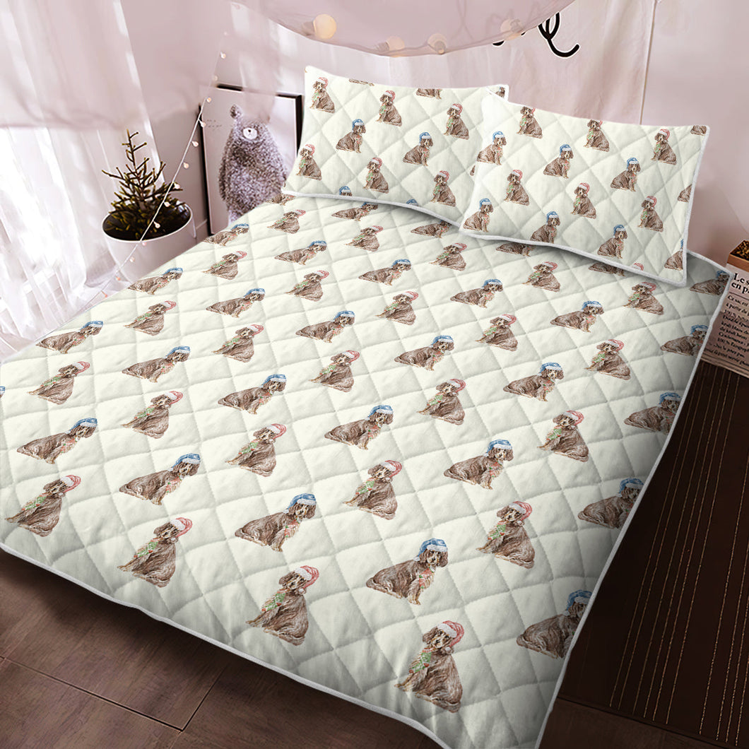 Watercolor Liver Tan Cocker Spaniels Christmas Quilted Bedding Set-Bedding-Bedding, Blankets, Christmas, Cocker Spaniel, Home Decor-Ivory White-With Matching Pillowcases-Twin-10