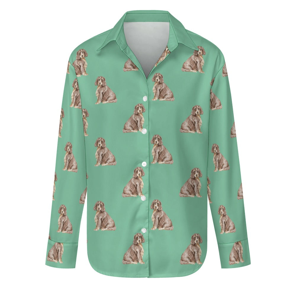 Watercolor Liver Tan Cocker Spaniels Women's Shirt-Apparel-Apparel, Cocker Spaniel, Dog Mom Gifts, Shirt-Mint Green-S-32