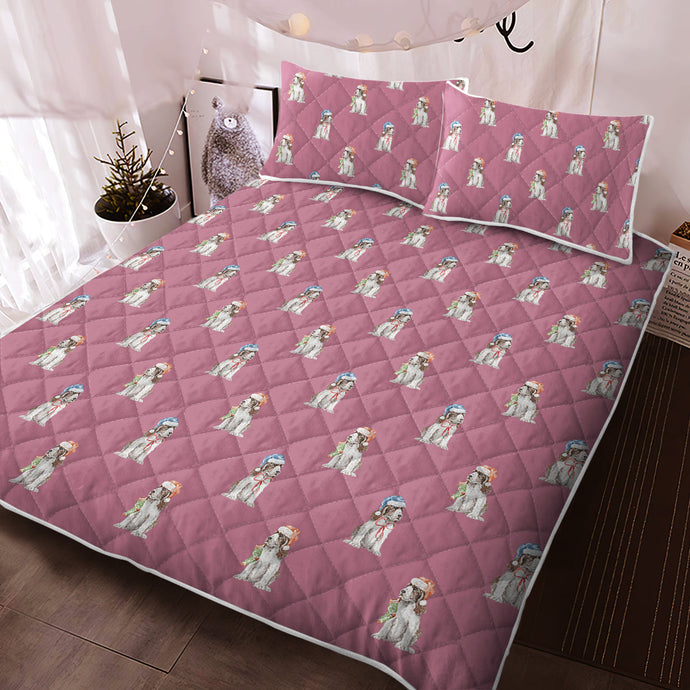 Watercolor Liver White Cocker Spaniels Christmas Quilted Bedding Set-Bedding-Bedding, Blankets, Christmas, Cocker Spaniel, Home Decor-1