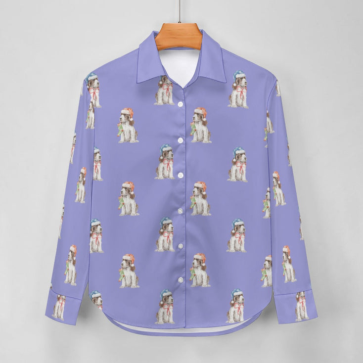 Watercolor Liver White Cocker Spaniels Christmas Women's Shirt-Apparel-Apparel, Christmas, Cocker Spaniel, Dog Mom Gifts, Shirt-31
