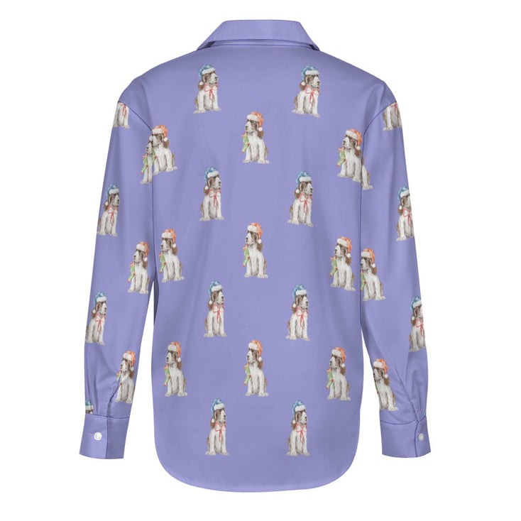 Watercolor Liver White Cocker Spaniels Christmas Women's Shirt-Apparel-Apparel, Christmas, Cocker Spaniel, Dog Mom Gifts, Shirt-33