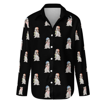 Watercolor Liver White Cocker Spaniels Christmas Women's Shirt-Apparel-Apparel, Christmas, Cocker Spaniel, Dog Mom Gifts, Shirt-Midnight Black-S-11