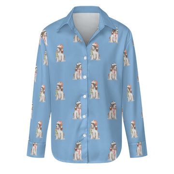 Watercolor Liver White Cocker Spaniels Christmas Women's Shirt-Apparel-Apparel, Christmas, Cocker Spaniel, Dog Mom Gifts, Shirt-Sky Blue-S-23