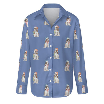 Watercolor Liver White Cocker Spaniels Christmas Women's Shirt-Apparel-Apparel, Christmas, Cocker Spaniel, Dog Mom Gifts, Shirt-Slate Blue-S-26