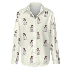 Watercolor Liver White Cocker Spaniels Women's Shirt-Apparel-Apparel, Cocker Spaniel, Dog Mom Gifts, Shirt-Ivory White-S-14