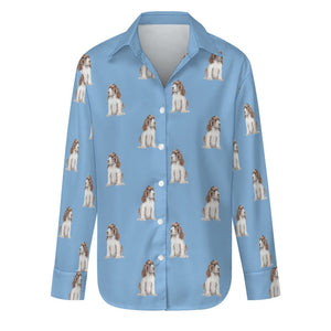 Watercolor Liver White Cocker Spaniels Women's Shirt-Apparel-Apparel, Cocker Spaniel, Dog Mom Gifts, Shirt-Sky Blue-S-23