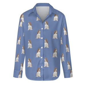 Watercolor Liver White Cocker Spaniels Women's Shirt-Apparel-Apparel, Cocker Spaniel, Dog Mom Gifts, Shirt-Slate Blue-S-27