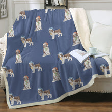 Load image into Gallery viewer, Watercolor Liver White Springer Spaniels Christmas Blanket - 8 Colors-Blanket-Bedding, Blankets, Christmas, English Springer Spaniel, Home Decor-Cornflower Blue-Single-16