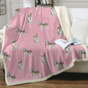 Watercolor Liver White Springer Spaniels Christmas Blanket - 8 Colors-Blanket-Bedding, Blankets, Christmas, English Springer Spaniel, Home Decor-Soft Pink-Single-4