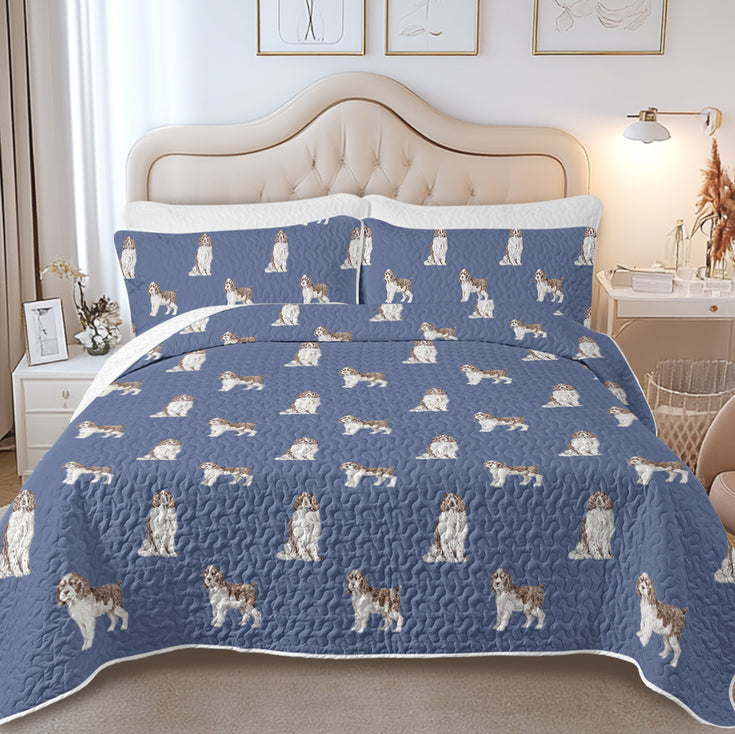 Watercolor Liver White Springer Spaniels Quilted Bedding Set-Bedding-Bedding,Blankets,Christmas,Home Decor-12