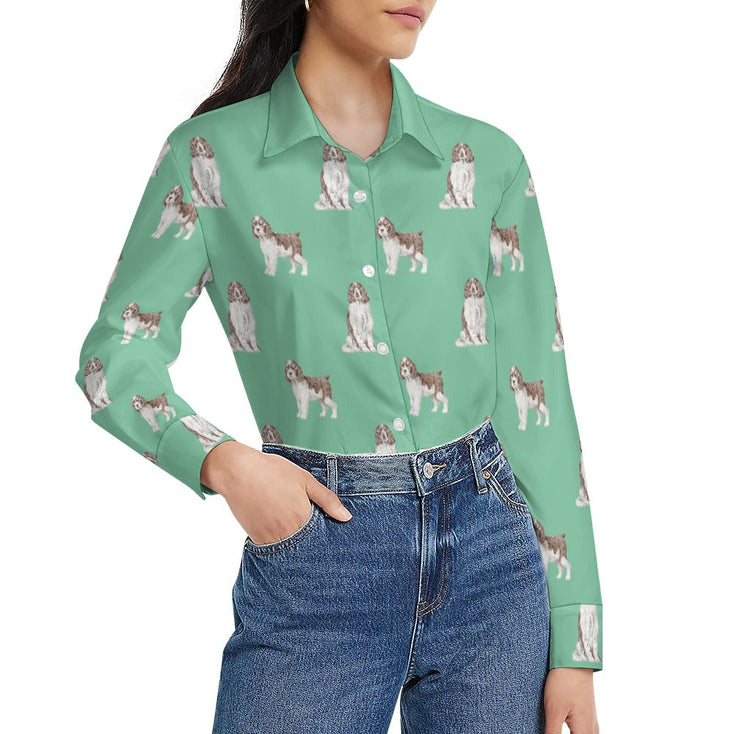 Watercolor Liver White Springer Spaniels Women's Shirt-Apparel-Apparel, Dog Mom Gifts, English Springer Spaniel, Shirt-25