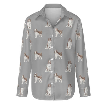 Watercolor Liver White Springer Spaniels Women's Shirt-Apparel-Apparel, Dog Mom Gifts, English Springer Spaniel, Shirt-S-DarkGray-37