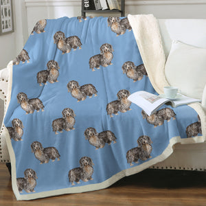 Watercolor Long Haired Black Cream Dachshunds Blanket - 8 Colors-Blanket-Bedding, Blankets, Dachshund, Home Decor-12