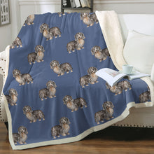 Load image into Gallery viewer, Watercolor Long Haired Black Cream Dachshunds Blanket - 8 Colors-Blanket-Bedding, Blankets, Dachshund, Home Decor-Cornflower Blue-Single-17