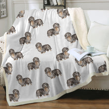 Load image into Gallery viewer, Watercolor Long Haired Black Cream Dachshunds Blanket - 8 Colors-Blanket-Bedding, Blankets, Dachshund, Home Decor-Crisp White-Single-22