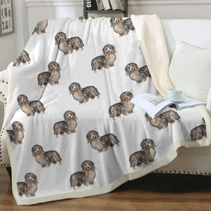 Watercolor Long Haired Black Cream Dachshunds Blanket - 8 Colors-Blanket-Bedding, Blankets, Dachshund, Home Decor-Crisp White-Single-22