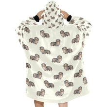 Load image into Gallery viewer, Watercolor Long Haired Black Cream Dachshunds Blanket Hoodie-Blanket-Apparel, Blanket Hoodie, Blankets, Dachshund, Dog Mom Gifts-13