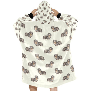 Watercolor Long Haired Black Cream Dachshunds Blanket Hoodie-Blanket-Apparel, Blanket Hoodie, Blankets, Dachshund, Dog Mom Gifts-13