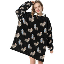 Load image into Gallery viewer, Watercolor Long Haired Black Cream Dachshunds Christmas Blanket Hoodie-Blanket-Apparel, Blanket Hoodie, Blankets, Christmas, Dachshund, Dog Mom Gifts-35