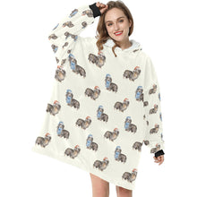 Load image into Gallery viewer, Watercolor Long Haired Black Cream Dachshunds Christmas Blanket Hoodie-Blanket-Apparel, Blanket Hoodie, Blankets, Christmas, Dachshund, Dog Mom Gifts-3