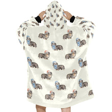 Load image into Gallery viewer, Watercolor Long Haired Black Cream Dachshunds Christmas Blanket Hoodie-Blanket-Apparel, Blanket Hoodie, Blankets, Christmas, Dachshund, Dog Mom Gifts-4