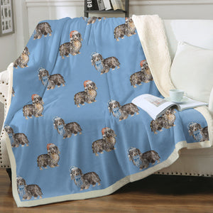 Watercolor Long Haired Black Cream Dachshunds Christmas Fleece Blankets-Blanket-Bedding, Blankets, Christmas, Dachshund, Home Decor-Sky Blue-Single-20