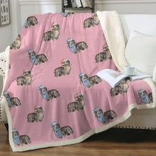 Load image into Gallery viewer, Watercolor Long Haired Black Cream Dachshunds Christmas Fleece Blankets-Blanket-Bedding, Blankets, Christmas, Dachshund, Home Decor-Soft Pink-Single-18