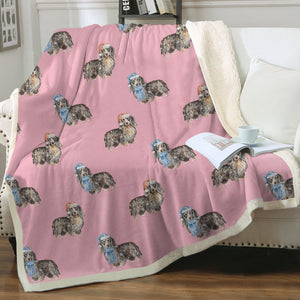 Watercolor Long Haired Black Cream Dachshunds Christmas Fleece Blankets-Blanket-Bedding, Blankets, Christmas, Dachshund, Home Decor-Soft Pink-Single-18