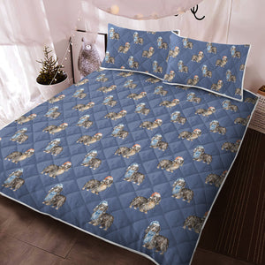 Watercolor Long Haired Black Cream Dachshunds Christmas Quilted Bedding Set-Bedding-Bedding, Blankets, Christmas, Dachshund, Home Decor-4