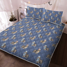 Load image into Gallery viewer, Watercolor Long Haired Black Cream Dachshunds Christmas Quilted Bedding Set-Bedding-Bedding, Blankets, Christmas, Dachshund, Home Decor-Cornflower Blue-With Matching Pillowcases-Twin-13