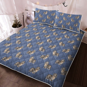 Watercolor Long Haired Black Cream Dachshunds Quilted Bedding Set-Bedding-Bedding, Blankets, Dachshund, Home Decor-Cornflower Blue-With Matching Pillowcases-Twin-12