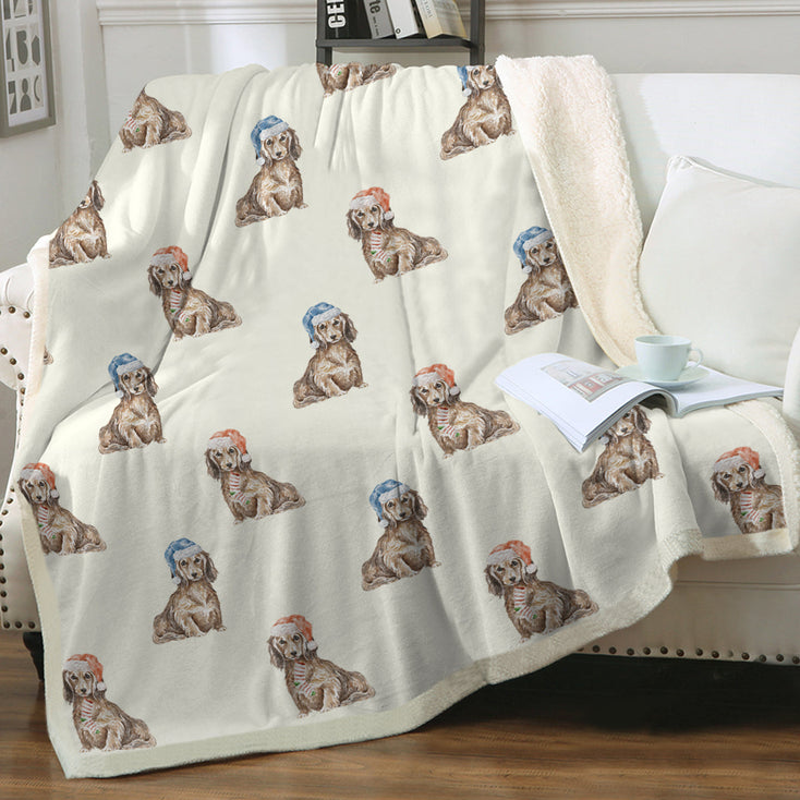 Watercolor Long Haired Chocolate Cream Dachshund Blanket - 8 Colors-Blanket-Bedding, Blankets, Dachshund, Home Decor-20