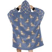 Watercolor Long Haired Chocolate Cream Dachshund Blanket Hoodie-Blanket-Apparel, Blanket Hoodie, Blankets, Dachshund, Dog Mom Gifts-25