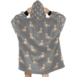 Watercolor Long Haired Chocolate Cream Dachshund Blanket Hoodie-Blanket-Apparel, Blanket Hoodie, Blankets, Dachshund, Dog Mom Gifts-28