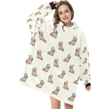 Load image into Gallery viewer, Watercolor Long Haired Chocolate Cream Dachshund Blanket Hoodie-Blanket-Apparel, Blanket Hoodie, Blankets, Christmas, Dachshund, Dog Mom Gifts-3