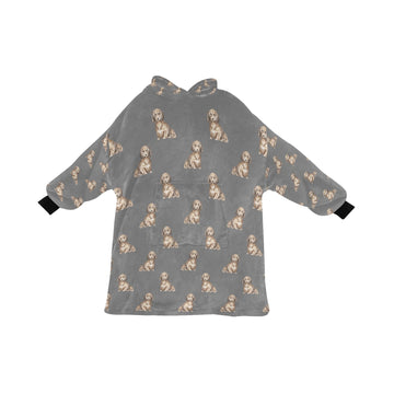 Watercolor Long Haired Chocolate Cream Dachshund Blanket Hoodie-Blanket-Apparel, Blanket Hoodie, Blankets, Dachshund, Dog Mom Gifts-Parisian Gray-ONE SIZE-26