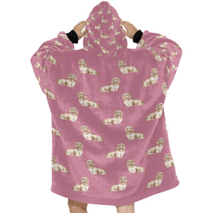 Watercolor Long Haired Cream Dachshunds Blanket Hoodie-Blanket-Apparel, Blanket Hoodie, Blankets, Dachshund, Dog Mom Gifts-19