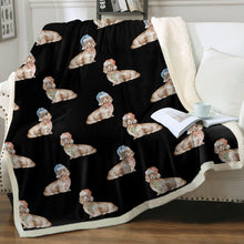 Load image into Gallery viewer, Watercolor Long Haired Cream Dachshunds Christmas Blanket - 8 Colors-Blanket-Bedding, Blankets, Christmas, Dachshund, Home Decor-Midnight Black-Single-22