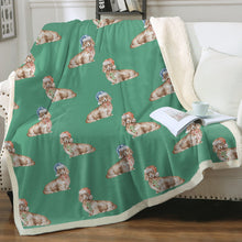 Load image into Gallery viewer, Watercolor Long Haired Cream Dachshunds Christmas Blanket - 8 Colors-Blanket-Bedding, Blankets, Christmas, Dachshund, Home Decor-Mint Green-Single-15