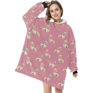 Watercolor Long Haired Cream Dachshunds Christmas Blanket Hoodie 11 360x