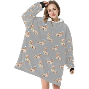 Watercolor Long Haired Cream Dachshunds Christmas Blanket Hoodie-Blanket-Apparel, Blanket Hoodie, Blankets, Christmas, Dachshund, Dog Mom Gifts-32