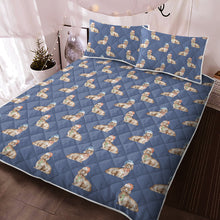 Load image into Gallery viewer, Watercolor Long Haired Cream Dachshunds Christmas Quilted Bedding Set-Bedding-Bedding, Blankets, Christmas, Dachshund, Home Decor-Cornflower Blue-With Matching Pillowcases-Twin-10
