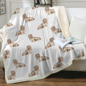 Watercolor Long Haired Cream Dachshunds Fleece Blanket - 8 Colors-Blanket-Bedding, Blankets, Dachshund, Home Decor-14