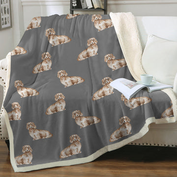 Watercolor Long Haired Cream Dachshunds Fleece Blanket 8 Colors 7 360x