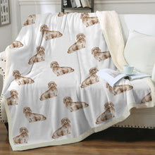 Load image into Gallery viewer, Watercolor Long Haired Cream Dachshunds Fleece Blanket - 8 Colors-Blanket-Bedding, Blankets, Dachshund, Home Decor-Crisp White-Single-22