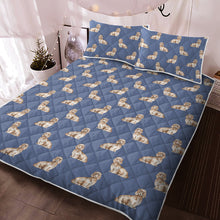 Load image into Gallery viewer, Watercolor Long Haired Cream Dachshunds Quilted Bedding Set-Bedding-Bedding, Blankets, Dachshund, Home Decor-Cornflower Blue-With Matching Pillowcases-Twin-13