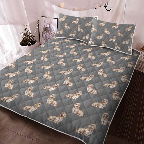 Watercolor Long Haired Cream Dachshunds Quilted Bedding Set-Bedding-Bedding, Blankets, Dachshund, Home Decor-1