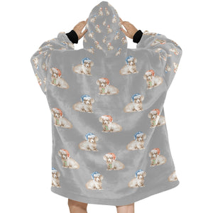 Watercolor Long Haired Wheaton Cream Dachshunds Christmas Blanket Hoodie-Blanket-Apparel, Blanket Hoodie, Blankets, Christmas, Dachshund, Dog Mom Gifts-32