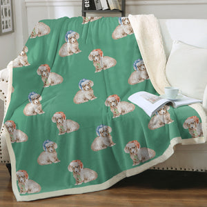 Watercolor Long Haired Wheaton Cream Dachshunds Christmas Fleece Blankets-Blanket-Bedding, Blankets, Christmas, Dachshund, Home Decor-8